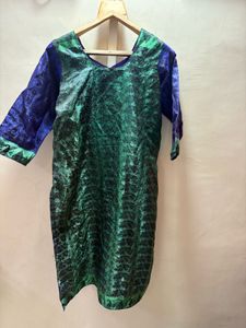 Royal Blue Pakistani Dress with Green Accents