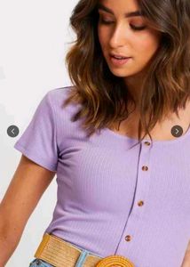 Lilac Button-Up Ribbed Top