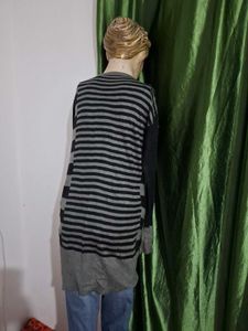Striped Cowl Neck Tunic Sweater