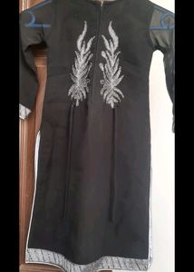 Black &amp; Silver Grey Embellished Plazo Set For Girl