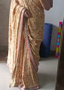 pure Georgette yellowish golden Saree