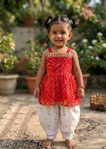 Cute Red Bandhani Kurta Dhoti Set