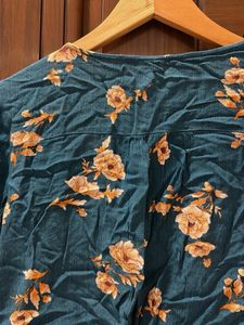 Teal Floral Tie Front Crop Top