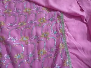 Elegant Pink Dupatta with Gold Border