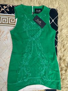 Green Embroidered Sleeveless Dress