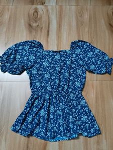 Blue Floral Puff Sleeve Top