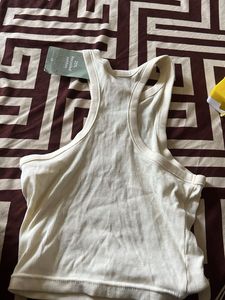 Cream Ribbed Cropped Tank Top