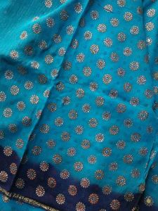 Firozi and Dark Blue khaddi Georgette Saree