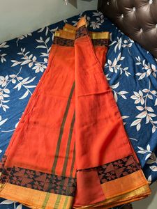 Orange &amp; Black cotton Saree with blouse