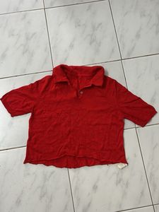 Red Collared Crop Top