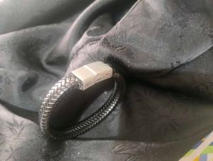 Oxidised finish leather woven bracelet