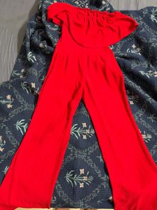 Zara Red Off-Shoulder Jumpsuit