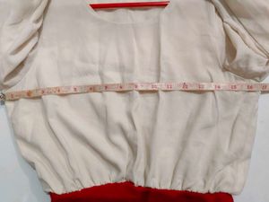 Chic Red &amp; Off-White Long Sleeve Dress