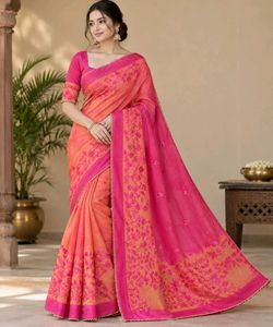 Elegant Peach & Pink Embroidered Saree