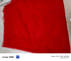 Stunning Red Embellished Net Dupatta