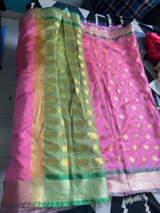 Elegant Pink Saree with green blouse