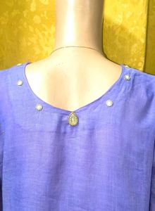 Cotton Embroidery Top Kurti-Rose Flower Stone Work