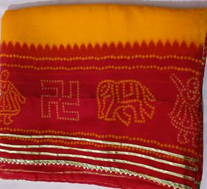 Vibrant Yellow and Red Bandhani Saree