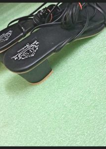 Strappy Black Tie-Up Block Heel Sandals