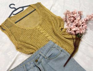 🎁Boho Mustard Yellow Knit Vest I
