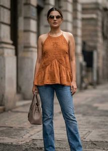 Boho Halter Neck Peplum Top