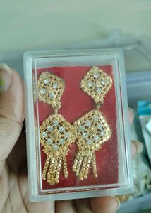 Gold-toned Dangle Earrings with Stones