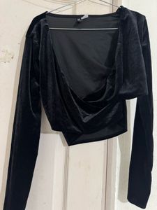 Elegant Black Velvet Drape Top