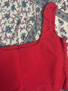 Vibrant Red Square Neck Blouse