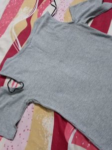 Grey Cold Shoulder Ribbed Top