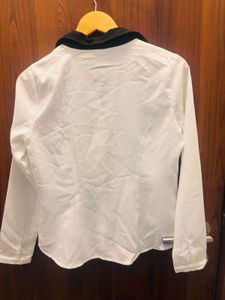 White Blouse with Black Collar