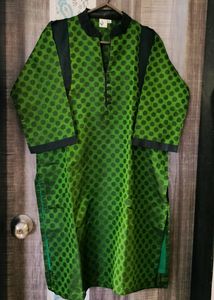 Bottle Green And Black Polka Dot Kurta