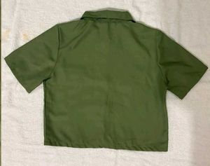 Olive Green Cropped Button-Up Shirt