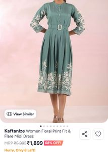 Green Print Dress with Belt