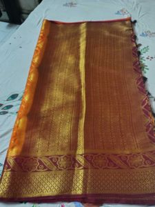 Elegant Orange &amp; Red Silk Saree with Blouse