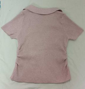 Ribbed Polo Neck Top