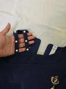 Girls Dark Blue Full Length Partywear Gown