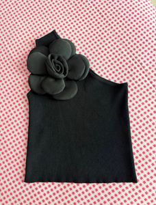 Black One Shoulder Top with Flower Accent