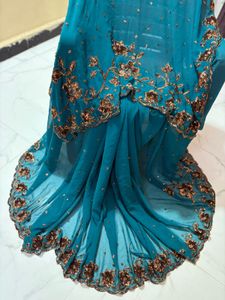 cut work and  Embroidered sequence Saree
