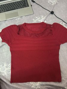 Chic Ribbed Lace Trim Top