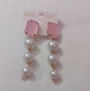 Elegant Pink Gem & Pearl Drop Earrings