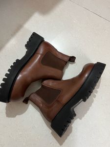 Brown Leather Chelsea Boots. Heavy sole.