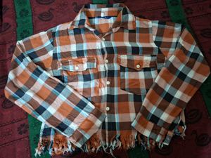 Checked Shirt with Fringed Hem