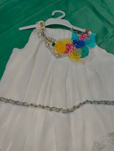 Girl's White Dress with Floral Detail
