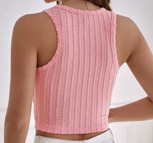 Chic Pink Textured Ribbed Crop Top