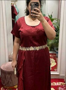 Elegant Maroon Gown with Embellished Belt