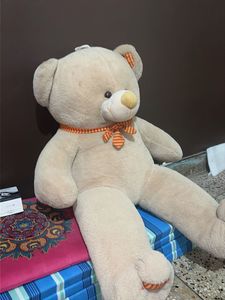Large Cream Teddy Bear with Orange Bow 🎀