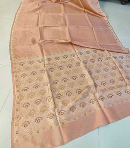 Peach pure katan silk saree