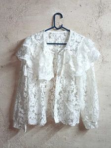 Partywear Vintage Lace Shirt Sheer White