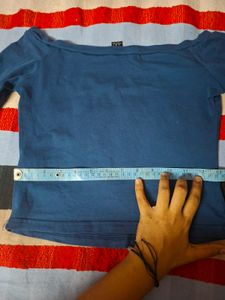 Navy Blue Off-Shoulder Long Sleeve Top