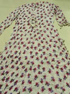 Floral Print Kurta with Pom-Pom Trim